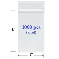 (1000ct) SKmax 2 Mil Resealable 2"x3" Clear Zip Top Zipper Lock Poly Bags for Storage