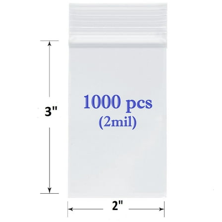 (1000ct) SKmax 2 Mil Resealable 2"x3" Clear Zip Top Zipper Lock Poly Bags for Storage