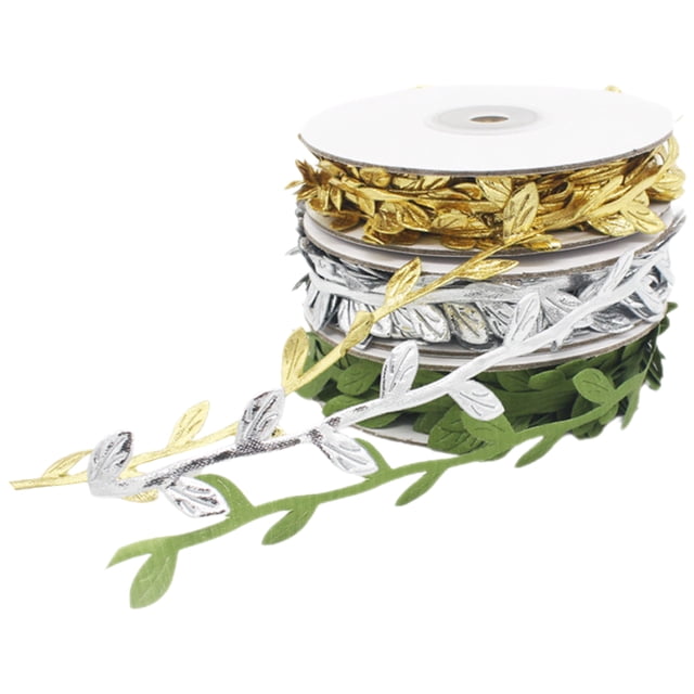 Miangastore Leaf Design Wrapping Ribbons Silver Cloth 3 Rolls 1000.00X2.00X0.20Cm For Diy Craft