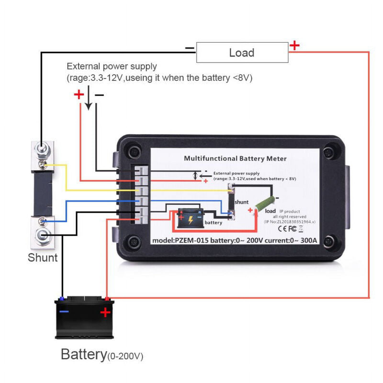DC 9 in 1 Battery Monitor Meter with Shunt, 0-200V 0-100A LCD Display Digital Current Voltage Power Energy Meter, Easy Installation Multimeter Voltmeter Ammeter for Cars RV Solar System