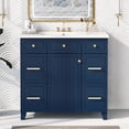 thumbnail image 2 of Bathroom Vanity with Sink, 36 inch Bathroom Vanity with Sink Top Combo Set, Bathroom Sink Vanity with 3 Drawers & 2-Tier Cabinet, Built-in Soft Closing Door, Freestanding Bathroom Vanity Cabinet, Blue, 2 of 8