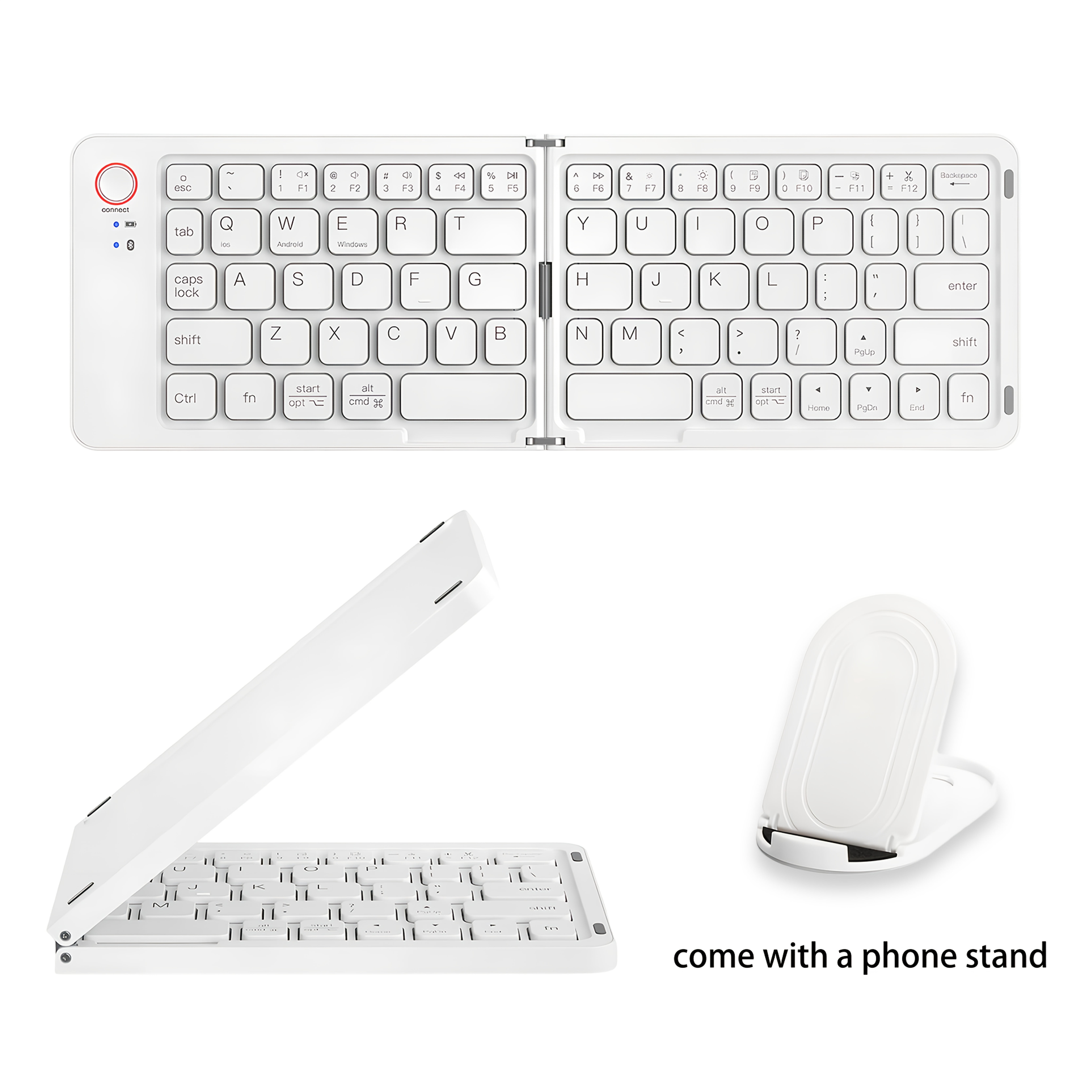 Foldable Wireless Keyboard, Portable Double-Fold Bluetooth Keyboard, Ultra-Thin Rechargeable Pocket Keyboard for iOS, Windows, Android Tablet, 5 Colors