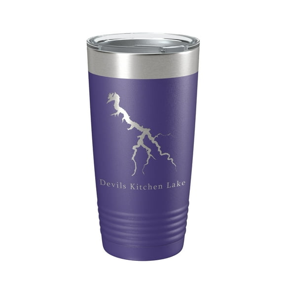 Devils Kitchen Lake Map Tumbler Travel Mug Insulated Laser Engraved Coffee Cup Illinois 20 oz Purple