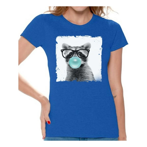 Awkward Styles Raccoon Chewing Gum T Shirt Animal Clothes T-Shirt for Woman Funny Animal Lovers Gifts for Her Raccoon Clothing Raccoon T Shirt Cute Animal T Shirt Raccoon Shirt Women T Shirt