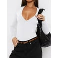 thumbnail image 3 of Womens Deep V Neck Long Sleeve Lined Slim Fit T Shirt Tops Tee, 3 of 4