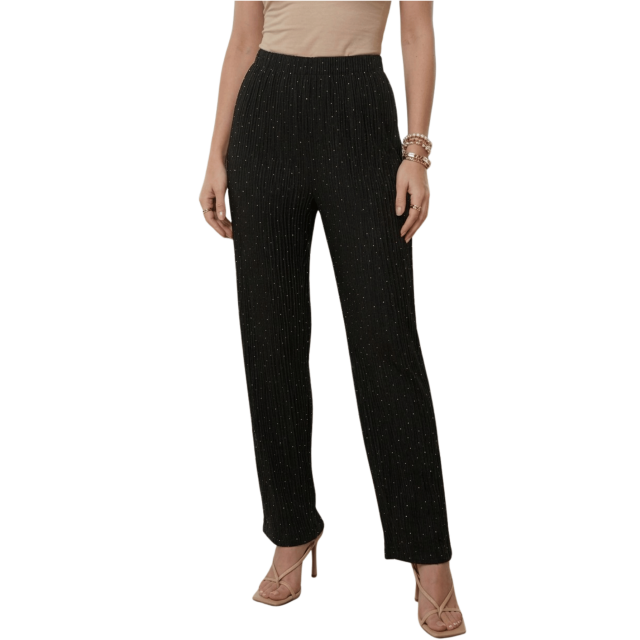 Pantalón Corte Recto Texturizado con Brillos Sutiles, Elegante y Súper Cómodo para Mujer