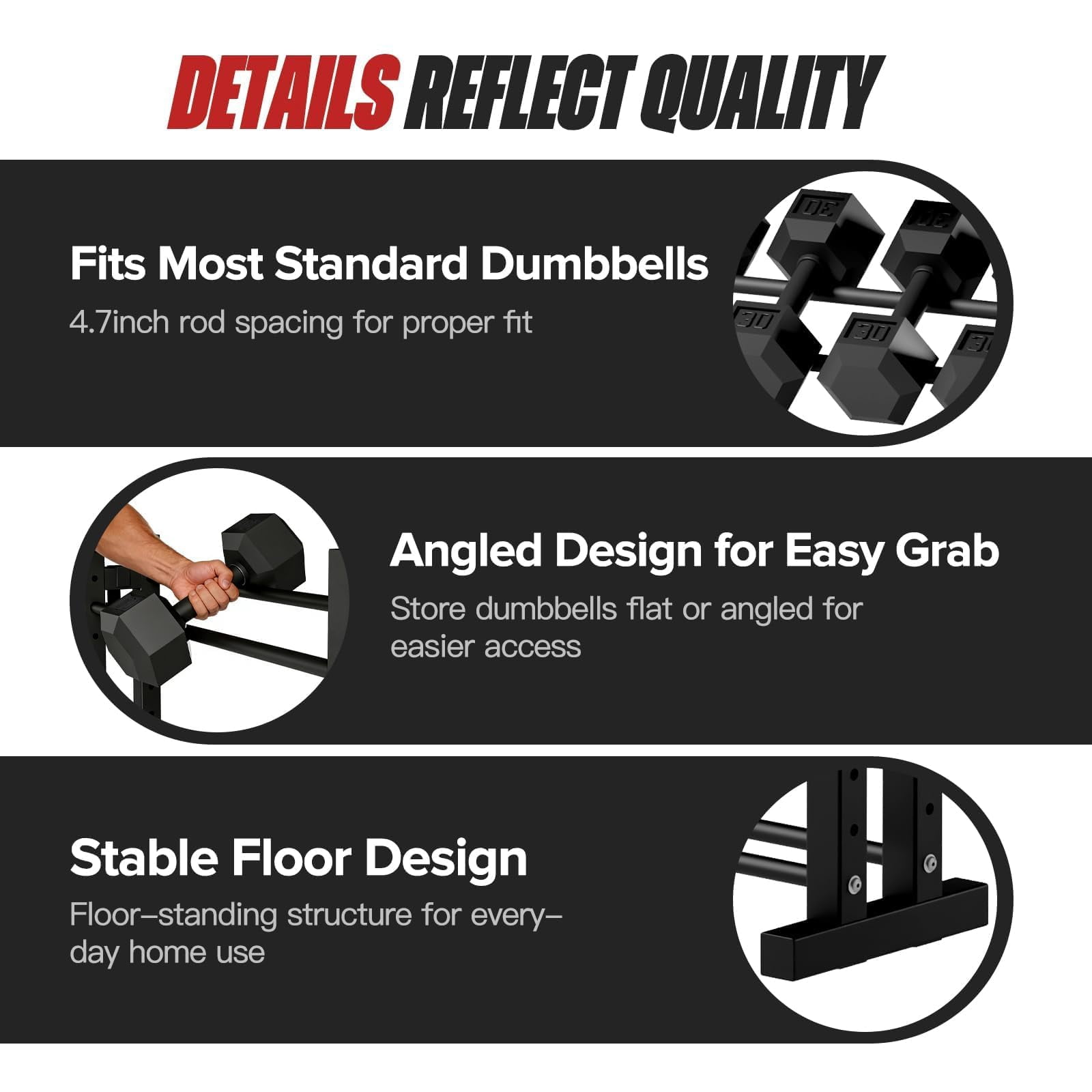 3-tier Dumbbell Rack Stand Only  Weight For Home Gym Dumbbells Adjustable Height Compact Design 1000lb Capacity Storage Use