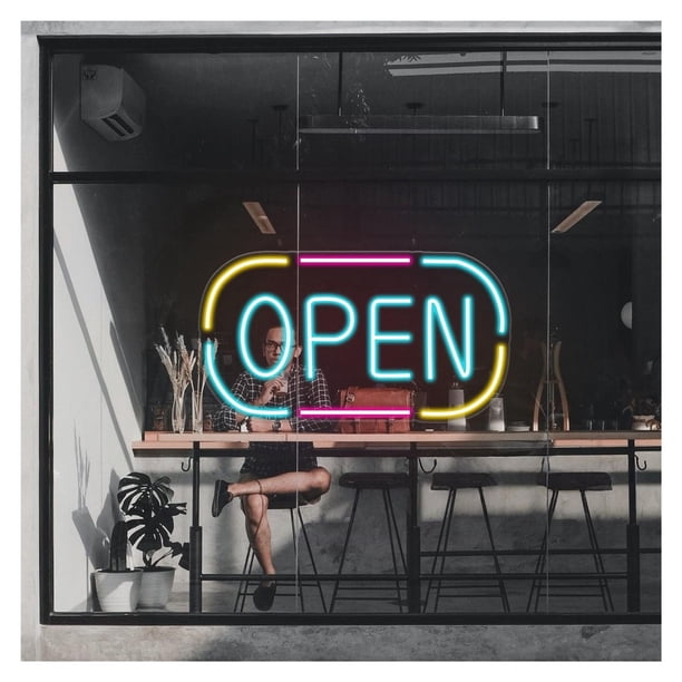 Letrero De Neón OPEN, Ideal Para Salones, Cafeterías Y Escaparates, Con Luz Regulable De 23cmx40cm