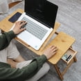 thumbnail image 3 of Yedigre Adjustable Bamboo Laptop Desk with Fan, Cooling Effect Tilting Top Drawer, Foldable Bed Table Portable Breakfast Serving Tray, 3 of 9