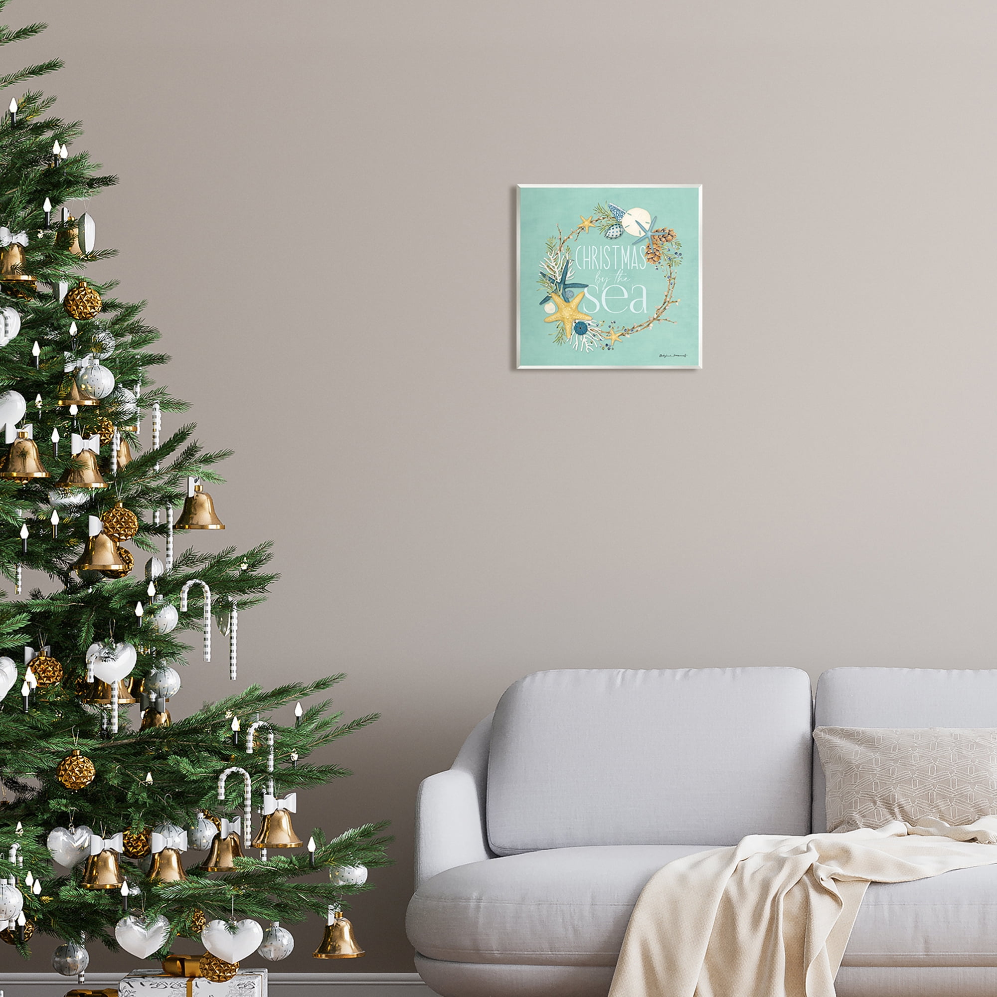 Stupell Industries Christmas By The Sea Wreath Holiday Painting Unframed Art Print Wall Art