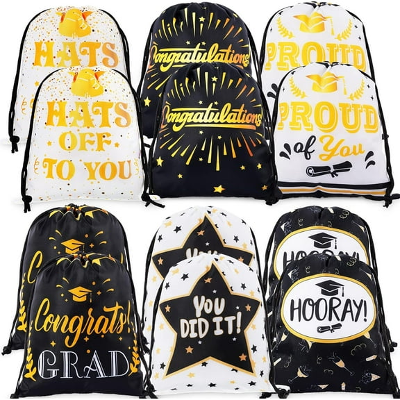 Weewooday 12 Pieces Graduation Gift Bags Graduation Party Favor Drawstring Bags for Gifts Wrapping Party Supplies Decoration