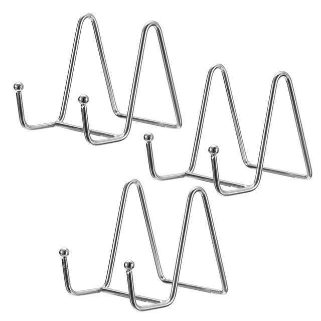 Unique Bargains 3Pack 3Inch Plate Stand for Display Iron Easel Plate Holder for Photo Silver