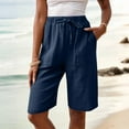 thumbnail image 6 of Ovticza Women's Bermuda Linen Shorts Knee Length Long Comfy Drawstring Walking Shorts for Women with Deep Pockets Navy XL, 6 of 7