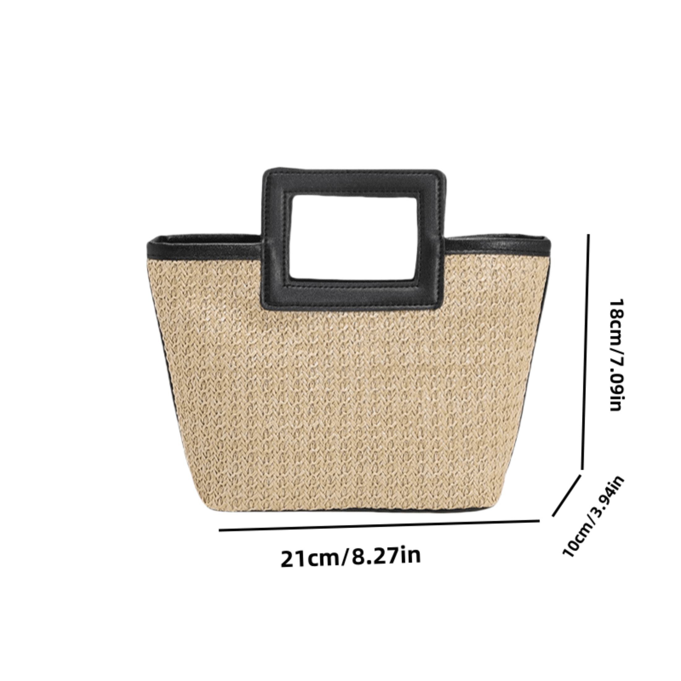 Women's Straw Colorblock Tote Bag, Black