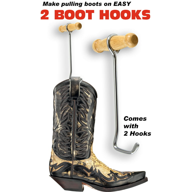 SOUTHWESTERN Boot Hooks Boot Pullers Wood Handles (2 Hooks)