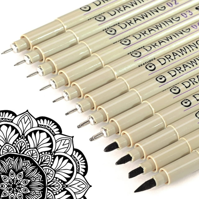 Mistaha Sakura Waterproof Fine Line Pen Set for Sketching, Drawing, and Comic Art - 12 Nylon and Plastic Archival Ink Pens with Snap Closure