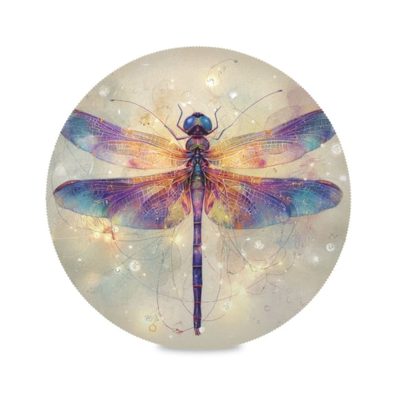 WOBOGO Dreamy Dragonfly Round Placemats Set of 1 Heat Resistant Washable Kitchen Table Decorations 15.4in