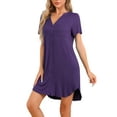 thumbnail image 4 of INSPIRE CHIC Womens Pajamas V-Neck Nightshirt Loungewear Button Down Short Sleeve Nightgowns S Purple, 4 of 6