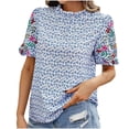 thumbnail image 2 of HaoXianJian Floral Print Womens Shirts Spring Tops for Women Summer Crew Neck Short Sleeve Shirts Solid Color Blouse Casual Going Out Tops for Women Basic Tees Loose Fits, 2 of 5