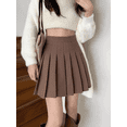 thumbnail image 3 of Falda plisada adelgazante de cintura alta de color café para mujer Otoño/Invierno 2023 Nuevo minivestido estilo preppy Línea A, 3 of 5