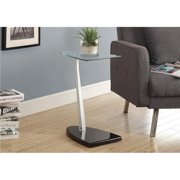 HomeRoots 23.75 in. Glossy Black & Silver Particle Board, MDF & Tempered Glass Accent Table