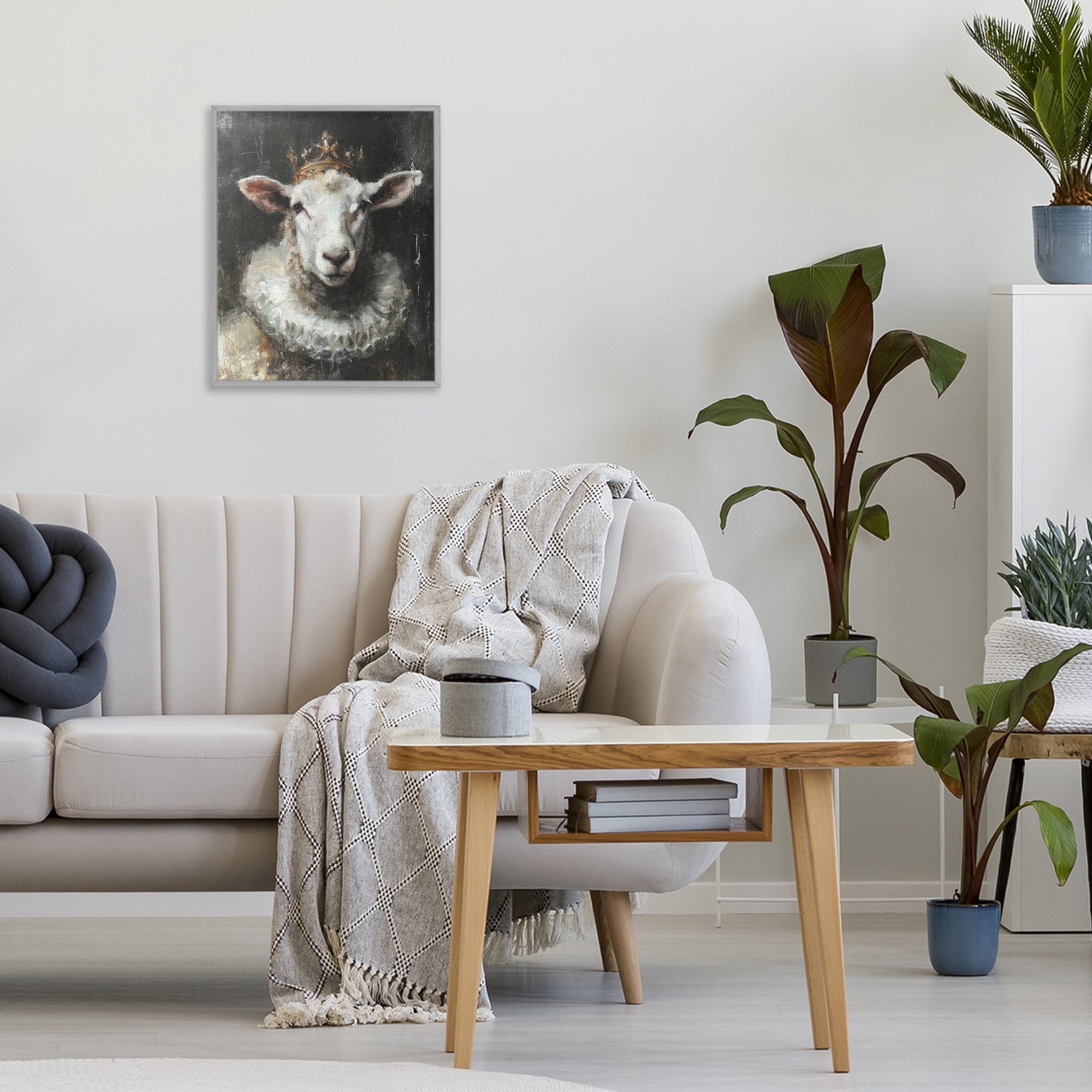 Stupell Industries Crowned Sheep Portrait Gray Framed Giclee Art, design by Svetlana Aleynikova