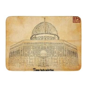 GODPOK Architecture White Ancient Dome Rock Palestine Hand Drawn Sketch Antique Artistic Rug Doormat Bath Mat 23.6x15.7 inch