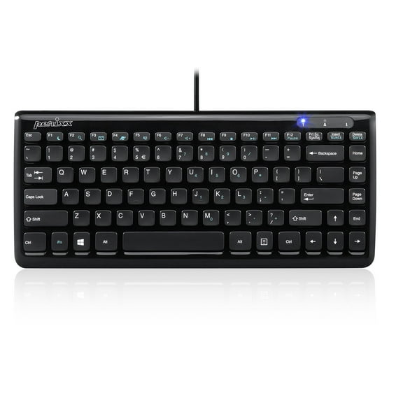 Perixx PERIBOARD-407B US, Wired USB Mini Keyboard  - Glossy Design With Hot Keys - Black