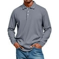 thumbnail image 2 of Garbnen Mens Polo Shirts Long Sleeve Button Front Men's Pullover Sweatshirt Fall Winter Ribbed Stretch Collared Shirts Men, 2 of 9
