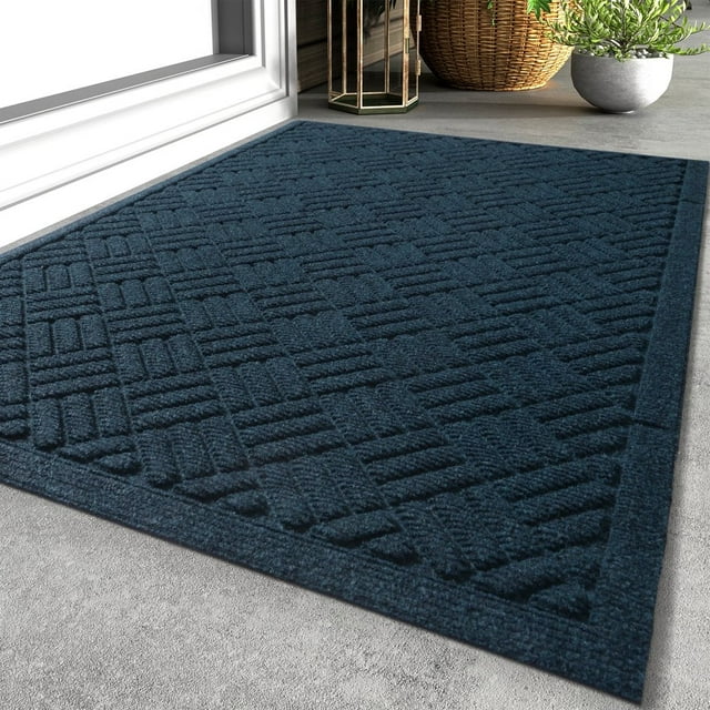 CHUANK Outdoor Mat 17”x30” Non Slip Rubber Front Door Mat for Entrance Outside Welcome Mat Low Profile Dirt Trapper Half Round Doormat Entry Rug Indoor Outdoor Doormat Waterproof Entryway