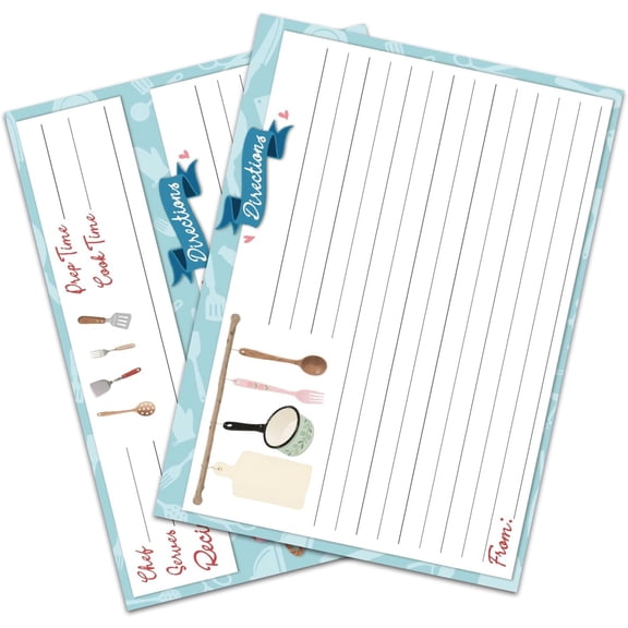 Kitchen Recipe Cards 5x7in - 50PCS Double Sided Blank Vertical Recipe Cards Cute Design with Lines Prep-time & Cook Time