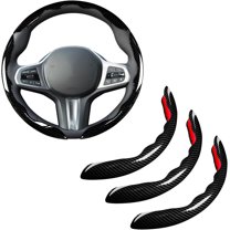 Car Steering Wheel Cover Set Bright Carbon Fiber Wrap Non-Slip 3 Pcs Steering Wheel Accessories 14.5-15 Inch Universal
