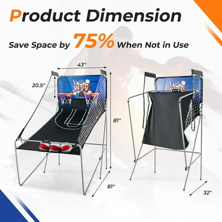 Costway - Dual Shot Basketball Arcade Game with 8 Game Modes Electronic Scoring - Blue