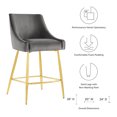 thumbnail image 3 of Counter Stool Chair, Grey Gray, Velvet, Modern Contemporary, Mid Century Bar Pub Cafe Bistro Hotel Lounge Dining Kitchen, 3 of 8