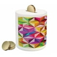 thumbnail image 2 of Geometric Piggy Bank, Rainbow Colored Stacked Cube Pattern Mosaic Grid Design Sixties Inspirations, Ceramic Coin Bank Money Box for Cash Saving, 3.6" X 3.2", Multicolor, by Ambesonne, 2 of 4