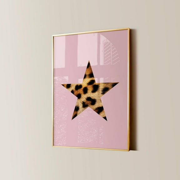 Trendy Leopard Star Print, Retro Star Girl Poster, Funky Y2K Aesthetic Apartment Decor, Vintage Girly Pink Cheetah Bedroom Wall Art Wall Art, Modern Wall Decor, 8x12 UNFRAMED