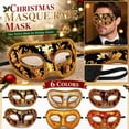 thumbnail image 2 of Masquerade Mask White Gold Floral Fabric Design Masquerade Mask for Men with Ribbon Tie for Party Masquerade Ball Events, 2 of 6
