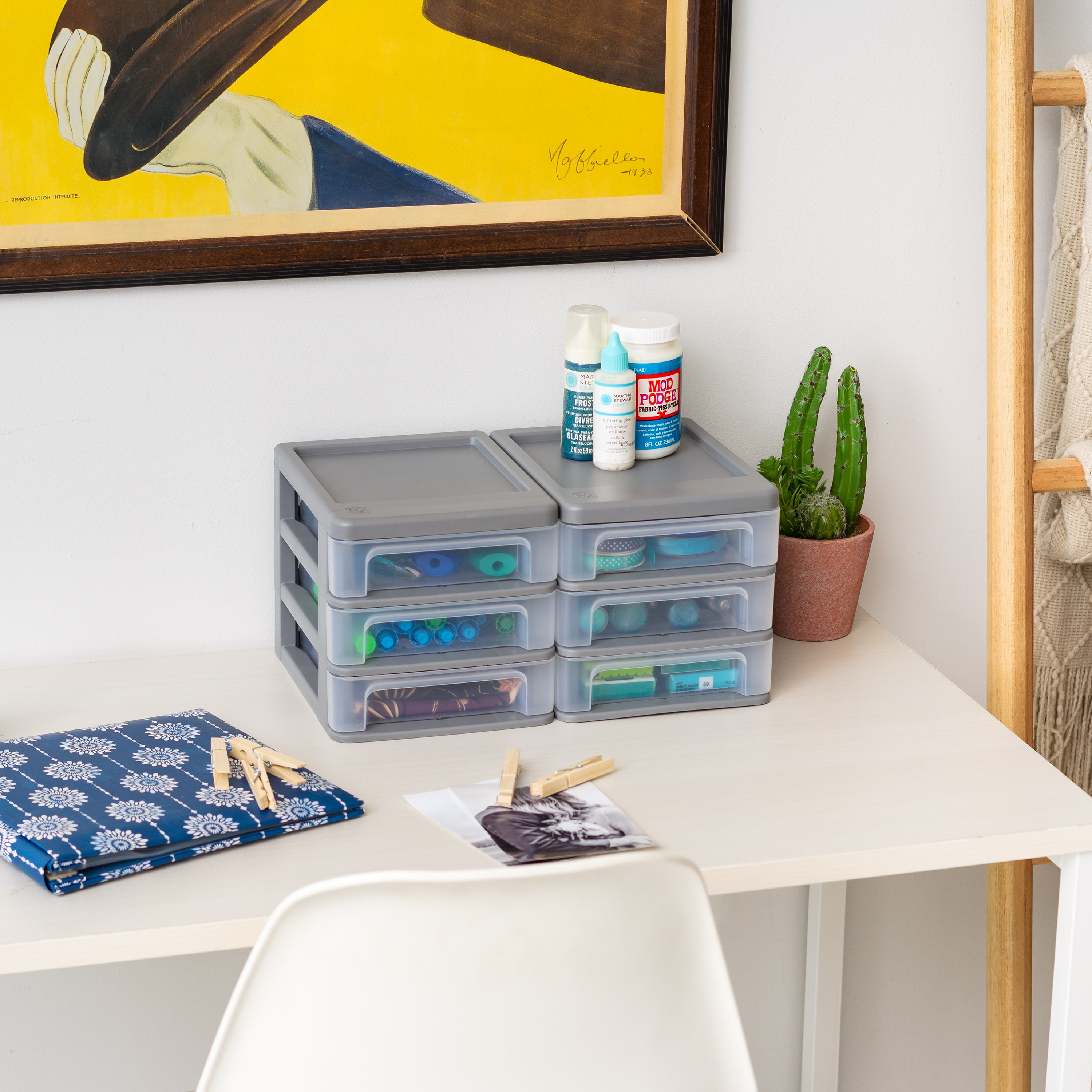 IRIS Small 3 Drawer Countertop Organizer, 2 Pack - Gray