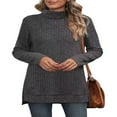 thumbnail image 3 of Ribbed Turtleneck Top for Women - Long Sleeve Basic Shirt with Side Slit, 3 of 5