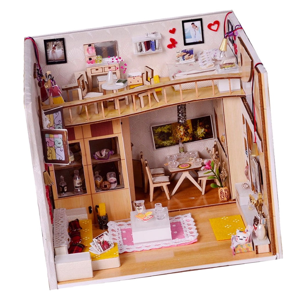 Details about   1:24 Dollhouse Miniature DIY Doll House Kits Double Attic Assembly House 