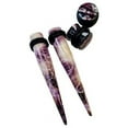 thumbnail image 6 of 2 Pairs Ear Gauge Tapers Plugs O-rings Acrylic Purple Mauve Marble Design, 6 of 6