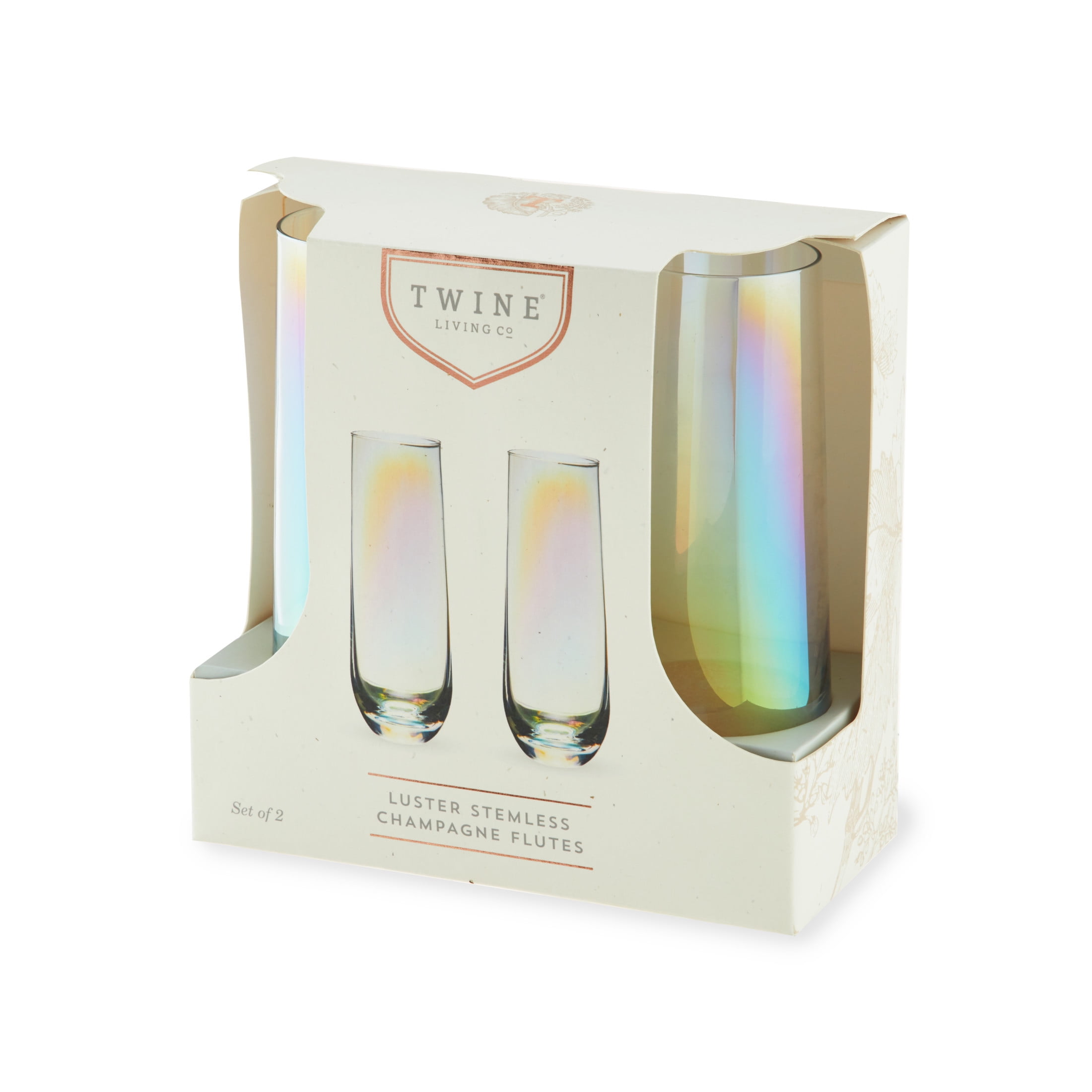 Twine Luster Champagne Flutes for Outdoor, Home Bar Gifts, 10 oz Set of 2