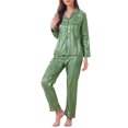 thumbnail image 4 of INSPIRE CHIC Women's Satin Pajamas Stripe Lounge Nightshirt Button Down Tops with Pants Pj Sets XS Bright Green, 4 of 4
