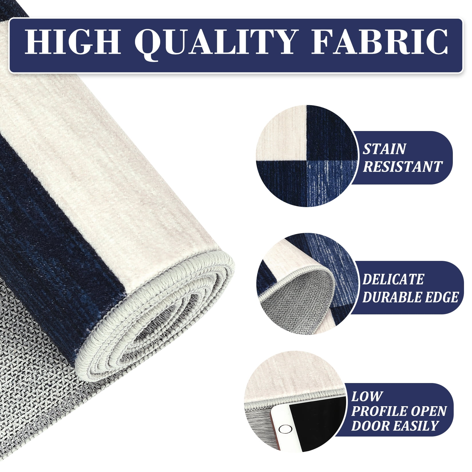Garvee 8'x10' Living Room Rug Modern Geometric Rug Stain-Resistant Lightweight Rugs Plaid Rugs for Dining Room Home Office, Navy Blue
