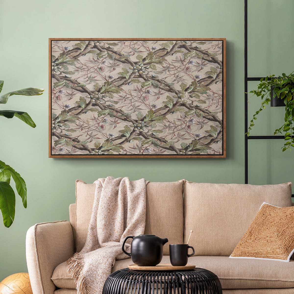 Vintage Abstract Print-IV Framed in Walnut Wood Gallery Wrapped Canvas 25 in. x 37 in.