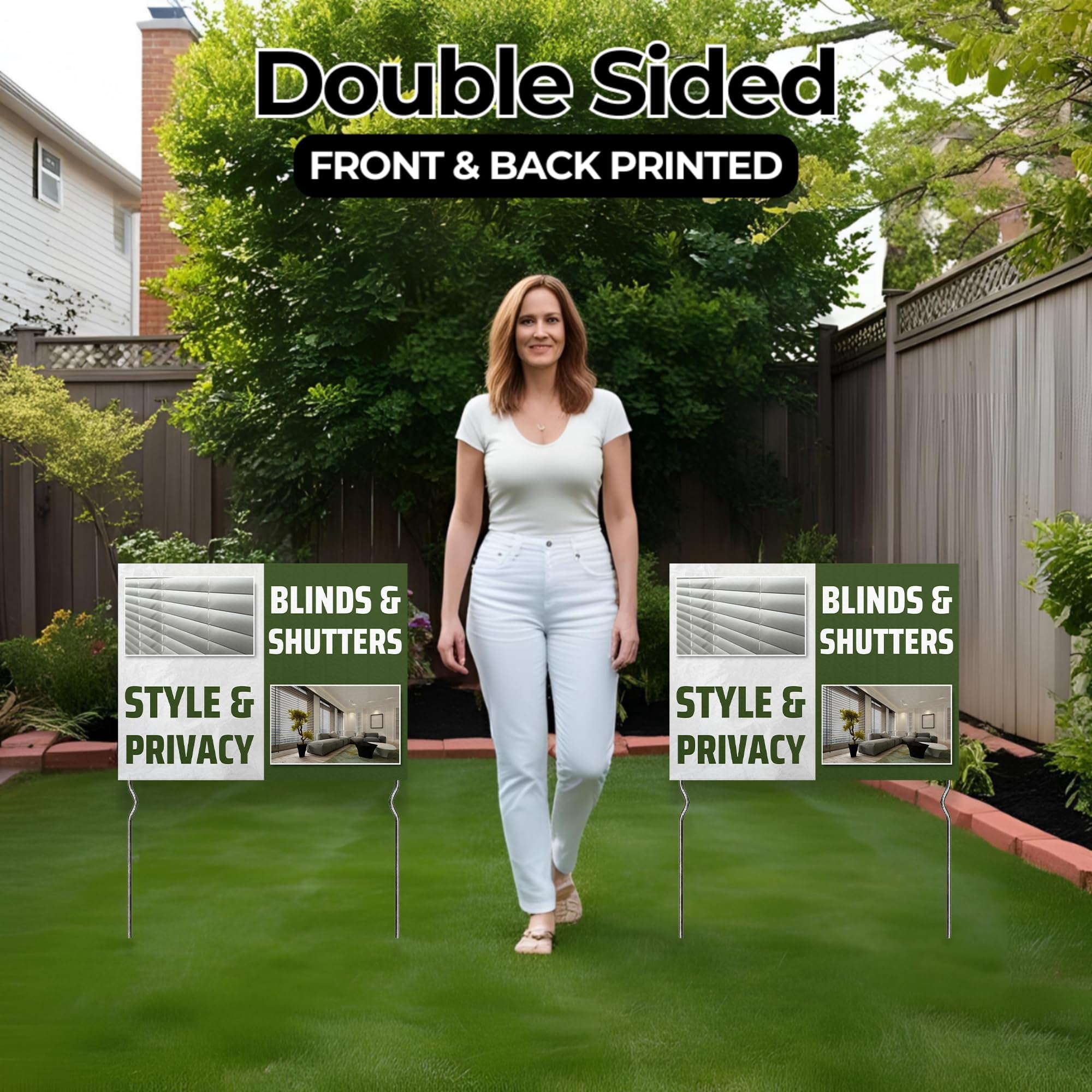 Blinds & Shutters - Style & Privacy! Yard Sign by DC | 24"x18" Double Sided Furniture Garden Sign with 13” Metal Stakes | Outdoor Signs Waterproof for Lawn, Patio, Sidewalk & House | Set of 5
