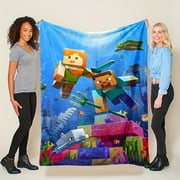 Minecraft Pattern Blanket - Soft Flannel Plush All-Season Cozy Throw with Vibrant Block Design, Multi-Use Office & Travel Blanket, Perfect for Sofa, Bed