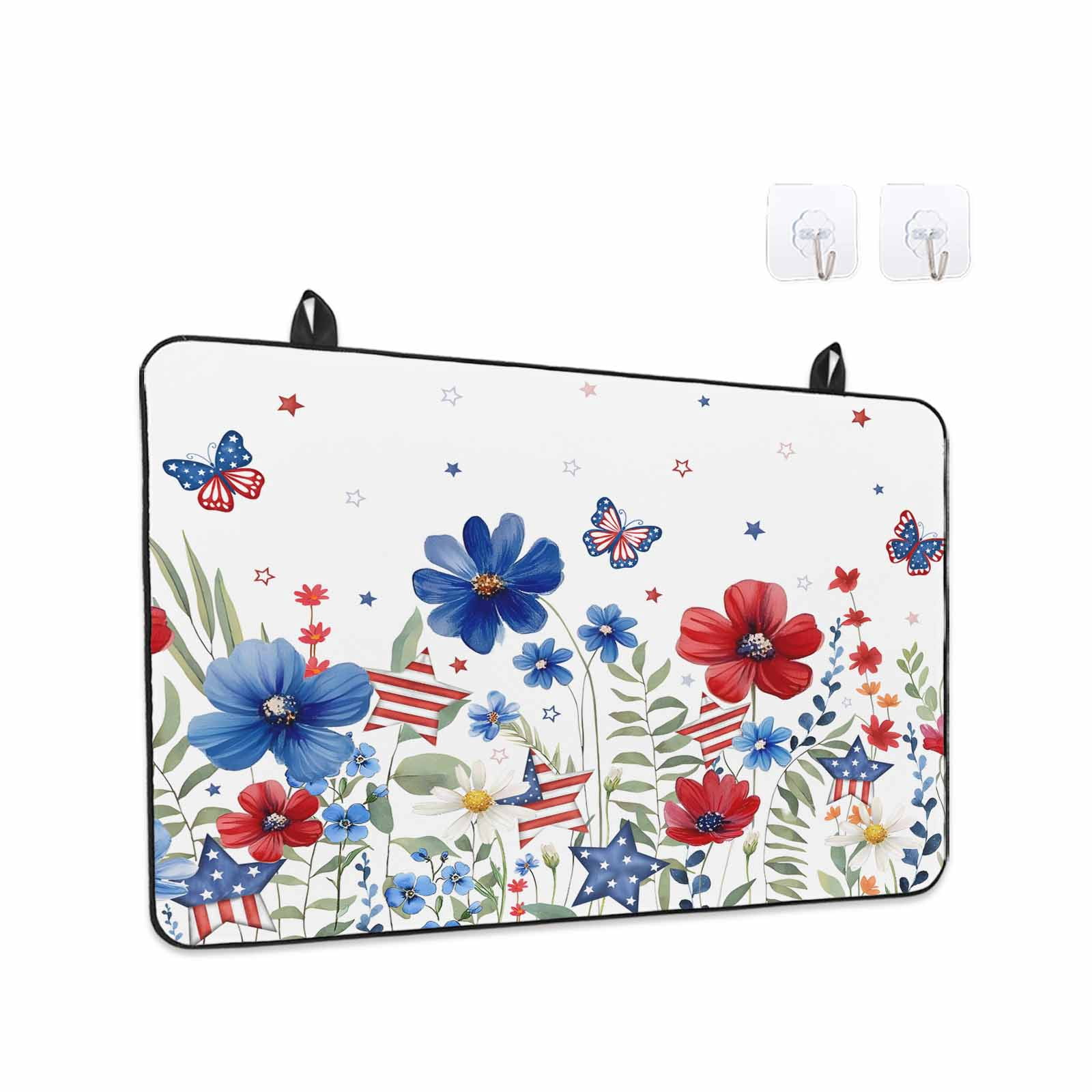 Blue Red Spring Floral Stove Top Cover for Electric Stove, Heat-proof & Non Slip Glass Top Stove Cover Protector, Pastoral Flowers Butterflies Watercolor Kitchen Flat Cooktop Rubber Mat 24x21 Inches