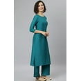 thumbnail image 5 of Janasya Indian Round Neck 3/4 Sleeve Solid Teal Poly Silk Kurta With Palazzo And Dupatta For Women, 5 of 7