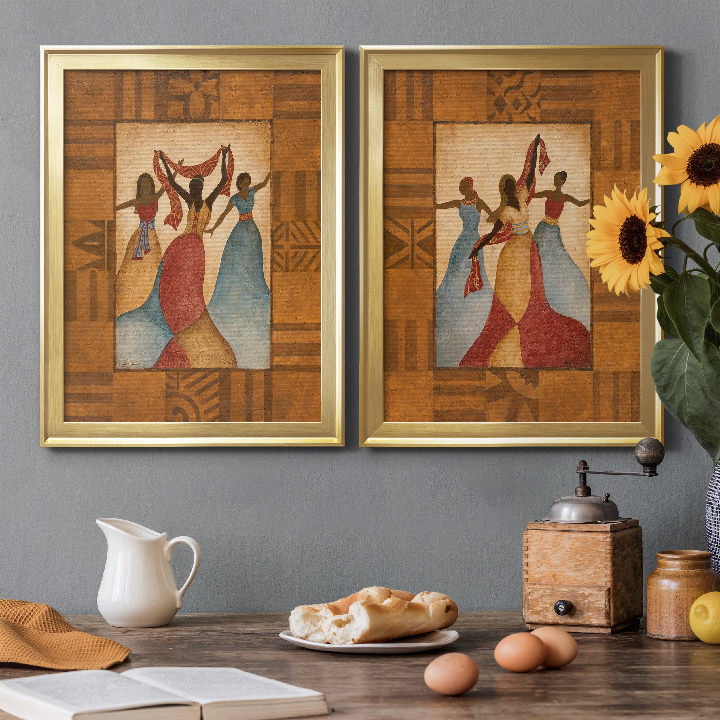 2 Piece Set Rhythm Premium Framed Canvas - Ready to Hang - 22.5 x 30.5 Each - Gold Frame